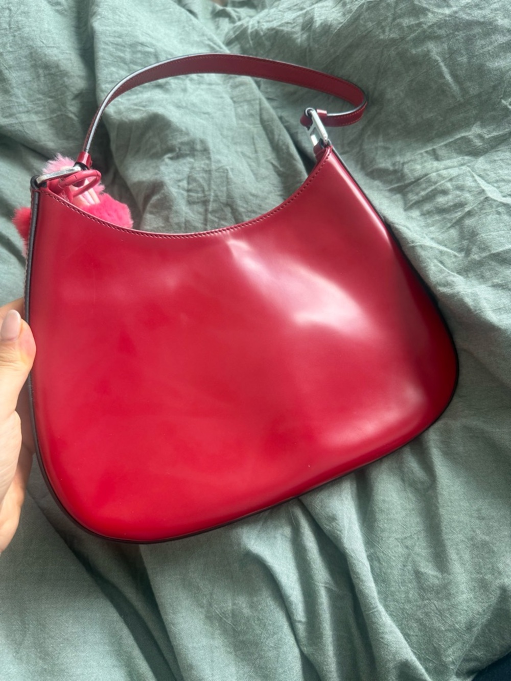 Prada Cherry Red Cleo Brushed Leather Shoulder Bag - Picture 5 of 7